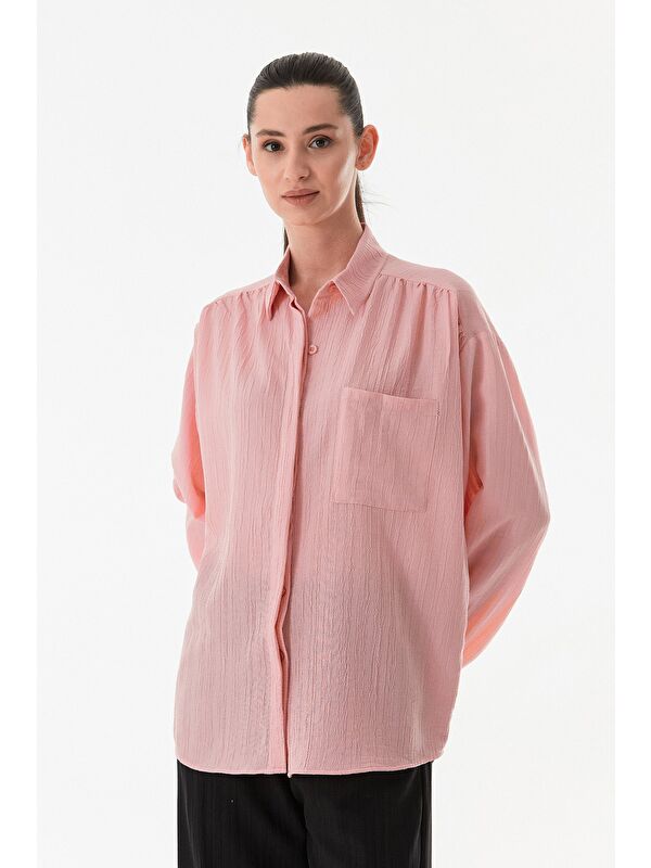 Fullamoda Basic Krep Kumaş Tek Cepli Oversize Gömlek
