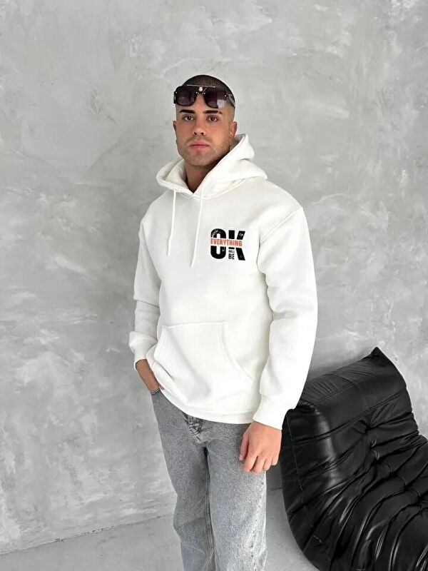 Jane's Oversize Üç İplik Kapüşonlu SweatShirt - Beyaz