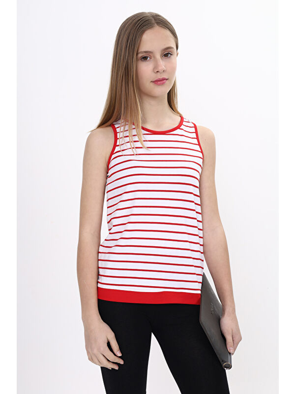 Toontoykids Kız Çocuk Çizgili Bisiklet Yaka Basic Atlet