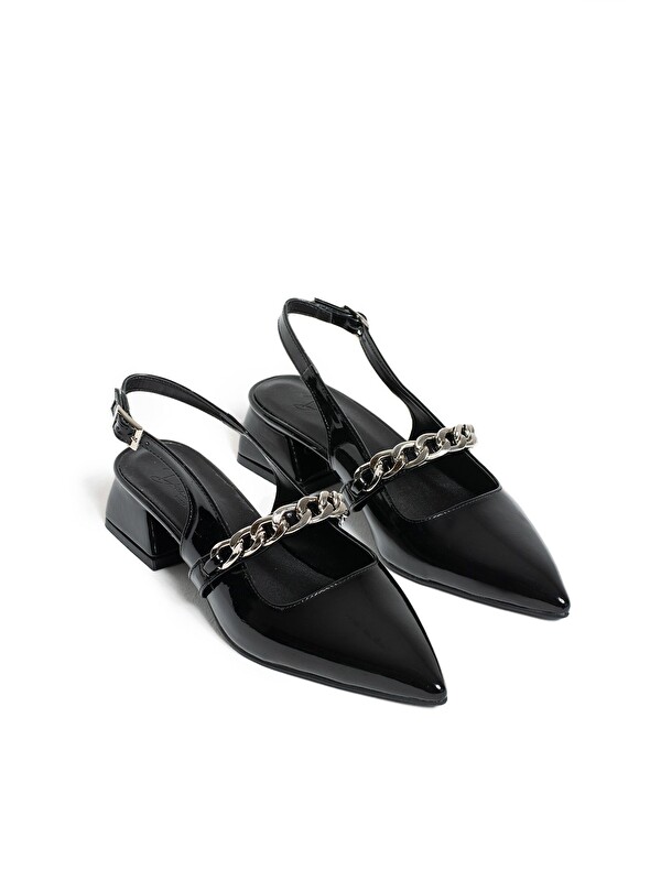 DUXAL SHOES Violet Kısa Topuk Zincir Detaylı Klasik Topuklu Ayakkabı - Babet