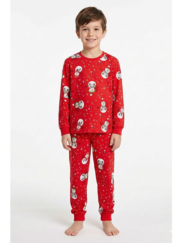 ZUZUNGA Unisex Yılbaşı Kardan Adam Desenli Çocuk Pijama Takımı