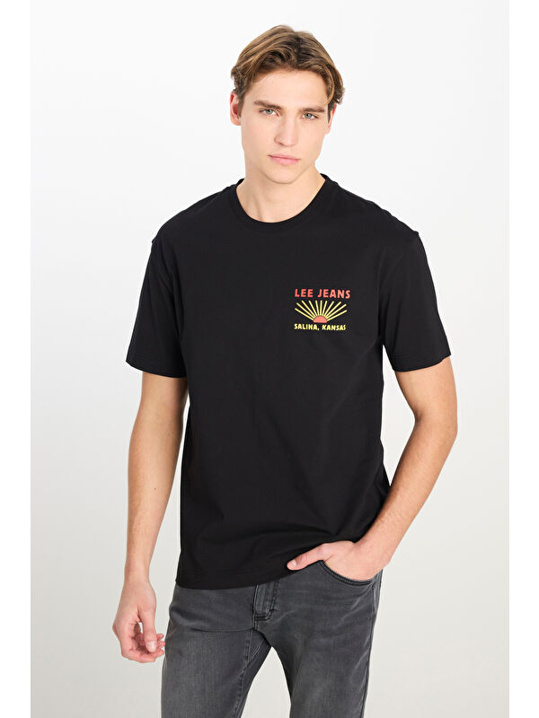 Lee %100 Pamuk Relaxed Fit Bisiklet Yaka Siyah Tişört