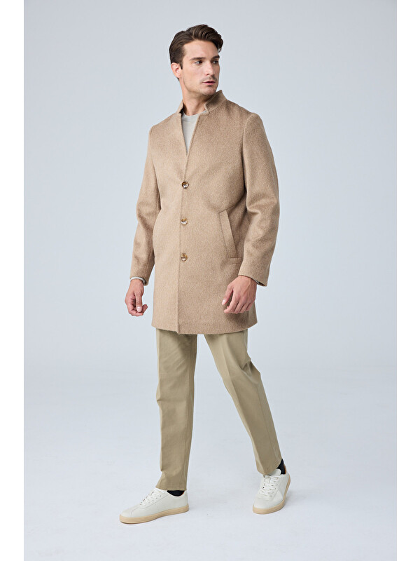 Danger Erkek Relaxed-Fit Premium Yün Kaşe Kaban BEJ 4351DNGR