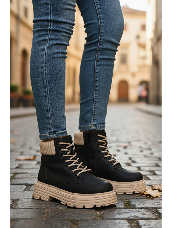 Siyah Bej Polarlı Kaymaz Taban Kadın Bot Serpa 5200 Z - Görsel 4