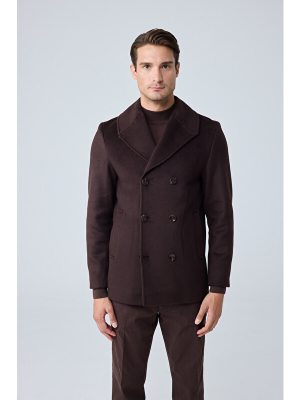Danger Erkek Relaxed Fit Yün Kruvaze Kaşe Palto BORDO 4350DNGR