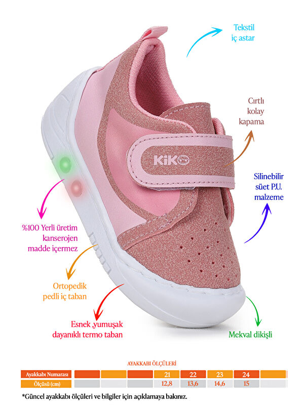 Kugan Cırtlı Işıklı Kız Bebek Yürüyüş Spor Ayakkabı - Görsel 3