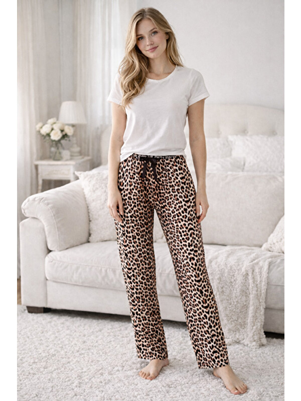 Remsa Kadın Viskon Kumaş Penye Tek Pijama Alt 26 Kahverengi01