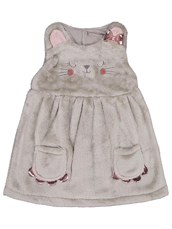 Civil Baby Cep Detaylı Kedi Nakışlı 6-18 Ay Elbise - Gri 18-24 Ay