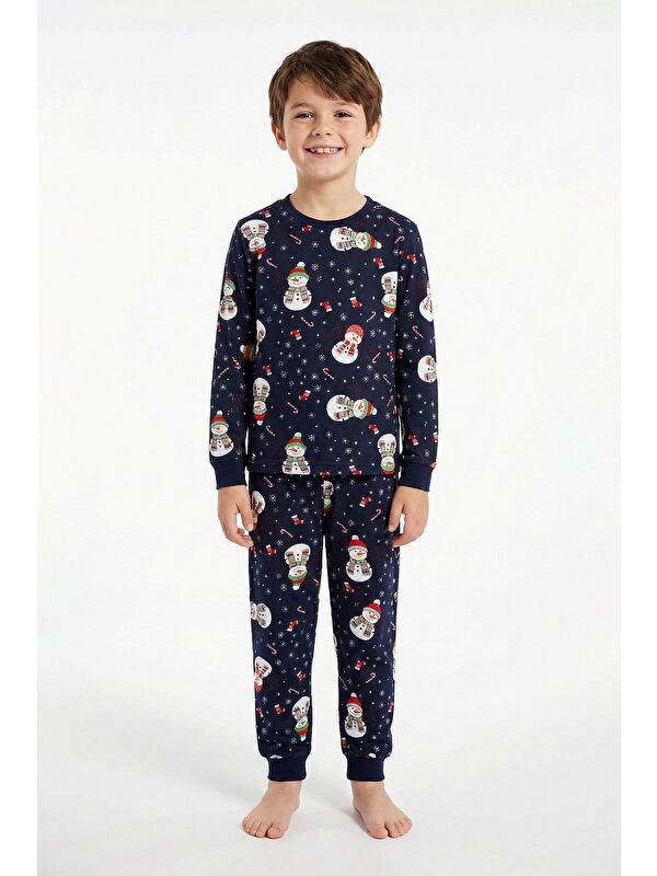 ZUZUNGA Unisex Yılbaşı Kardan Adam Desenli Çocuk Pijama Takımı