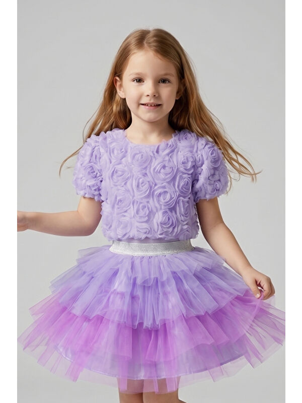 Le Mabelle Lila Gül Aplike Detaylı Kız Çocuk Crop Bluz - Millie