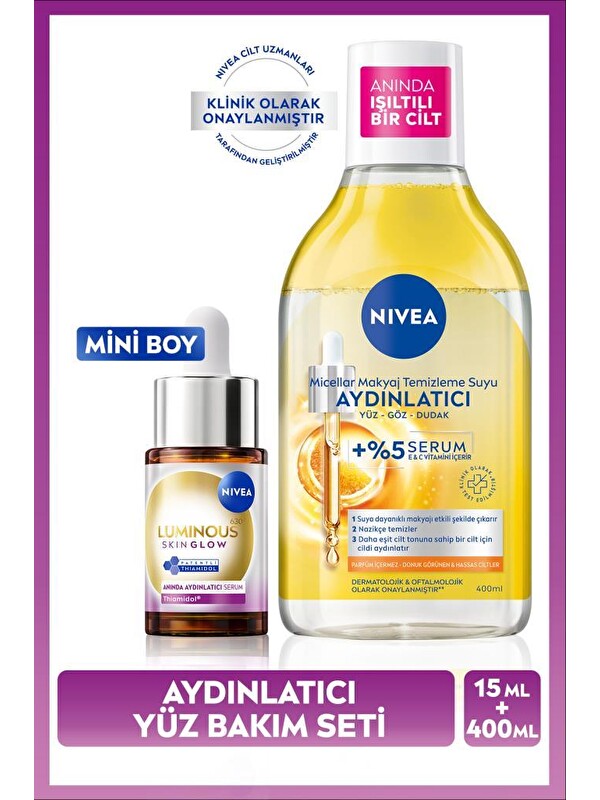NIVEA Luminous630 Skin Glow Aydınlatıcı Serum 15ml ve Aydınlatıcı Micellar Makyaj Temizleme Suyu 400ml