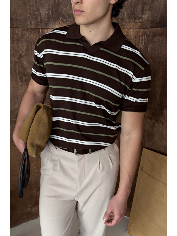 HYMAN Erkek Polo Yaka Çizgili Triko T-shirt