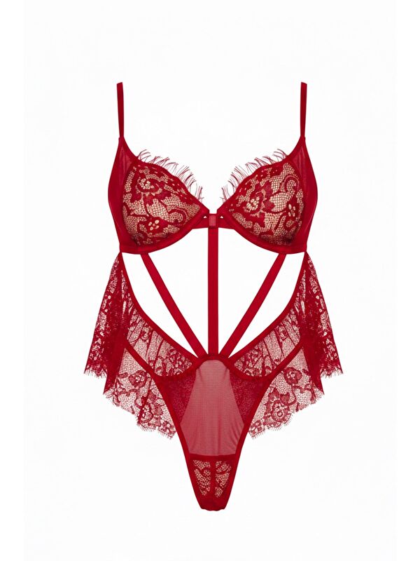 C&City Dantel Detaylı Bodysuit Kırmızı