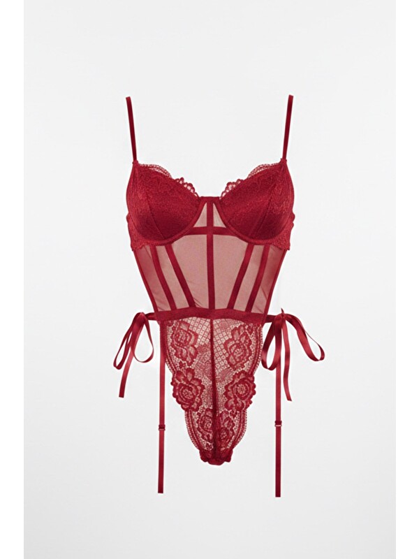 C&City Transparan Bodysuit Kırmızı