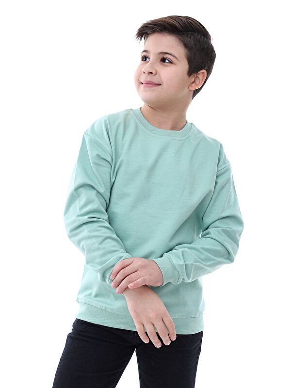 ZUZUNGA Basic Bisiklet Yaka Şardonlu Çocuk Sweatshirt 3-12 Yaş