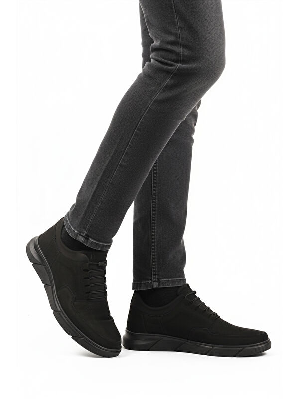 Siyah Nubuk Hakiki Deri Lastik Bağcıklı Erkek Casual Ayakkabı 137 M - Görsel 4