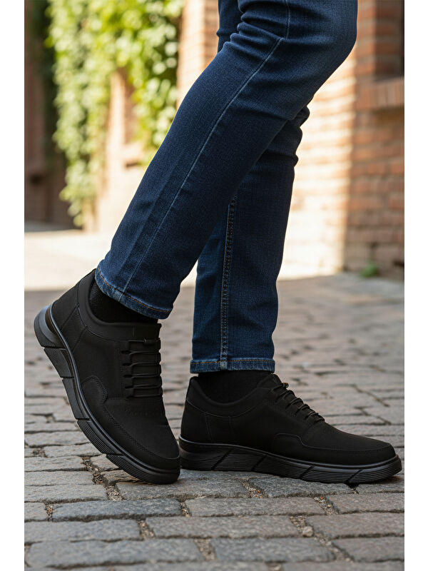 Siyah Nubuk Hakiki Deri Lastik Bağcıklı Erkek Casual Ayakkabı 137 M - Görsel 5