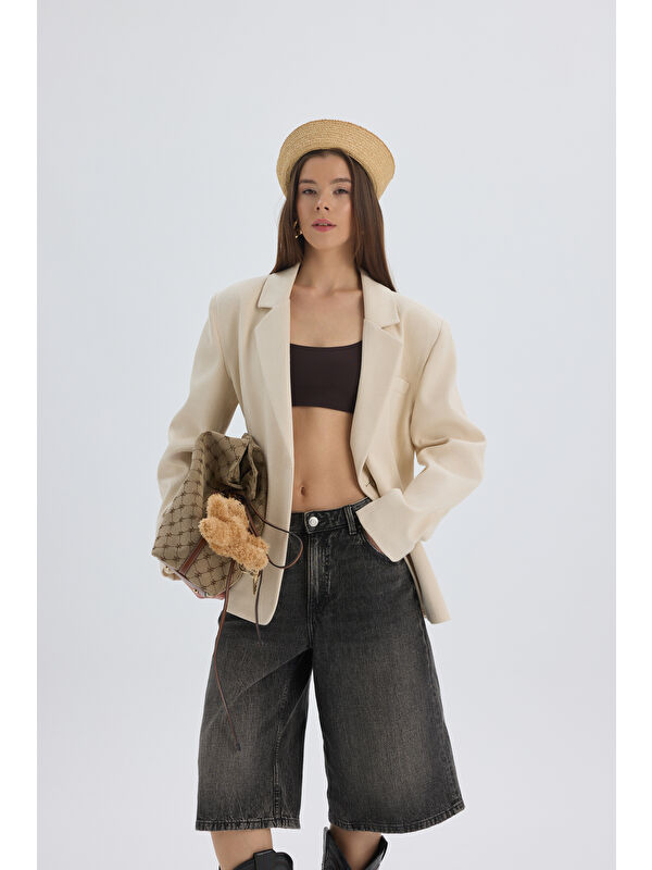 Mai Collection Nest Pile Detay Bej Blazer