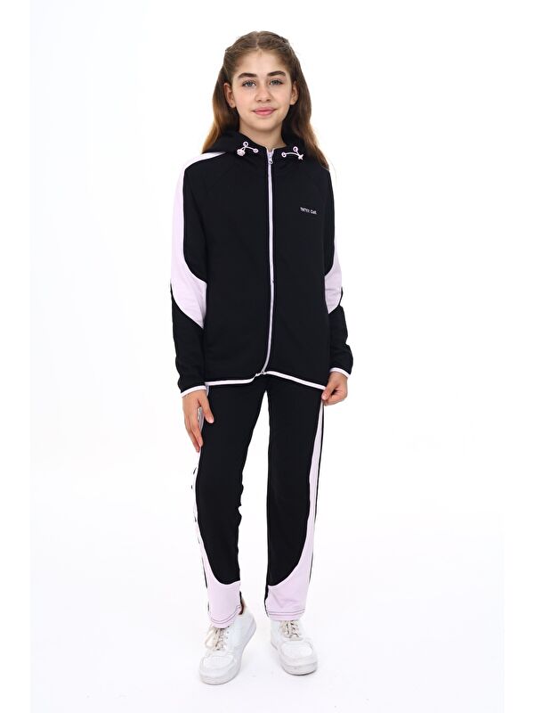 Toontoykids Kız Çocuk 2'li Takım Baskılı Kapüşonlu Fermuarlı Cepli Sweatshirt & Beli Paçası Lastikli Jogger Eşo