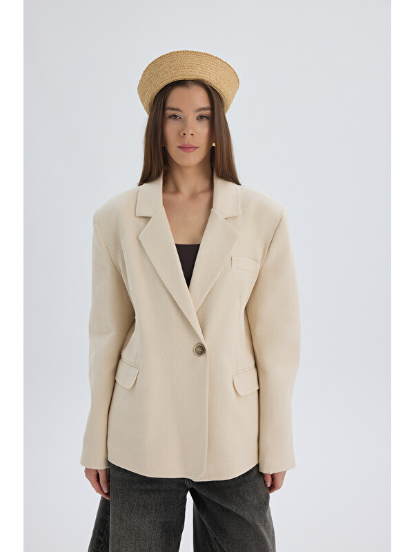 Mai Collection Nest Pile Detay Bej Blazer