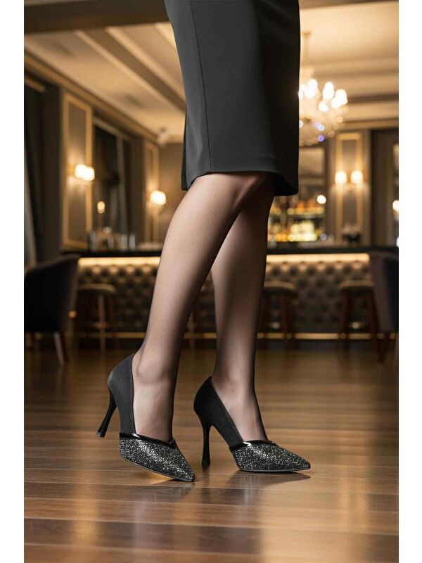 Ayakmod Siyah Ayakmod Saten İşlemeli Taş Kadın Abiye Ayakkabı 357192 Z