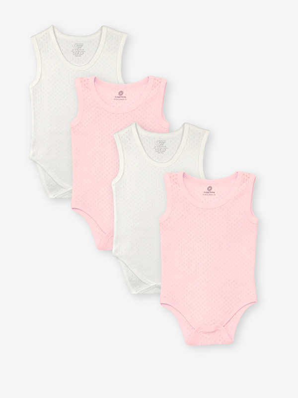 Luggi Baby Bisiklet Yaka Pamuklu Kız Bebek Jakarlı Çıtçıtlı Body 4'lü (Yenidoğan - 5 Yaş)