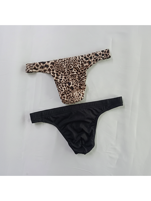 Bonbon Erkek 2'Li Paket Leopar-Siyah Renk String Külot Bb2199