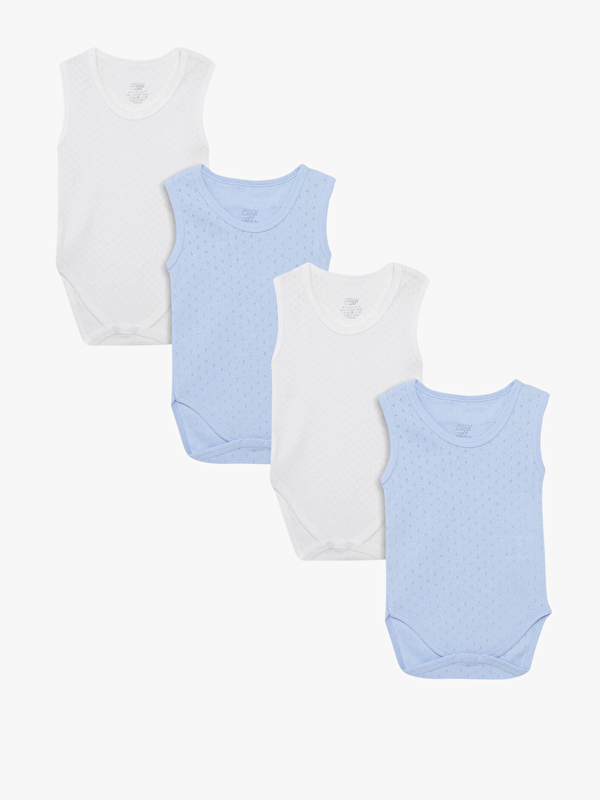 Luggi Baby Bisiklet Yaka Pamuklu Erkek Bebek Jakarlı Çıtçıtlı Body 4'lü (Yenidoğan - 5 Yaş)