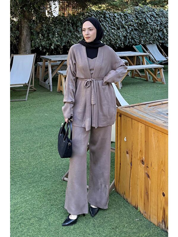 Lamelif Üçlü Triko Takım Soft Kahve