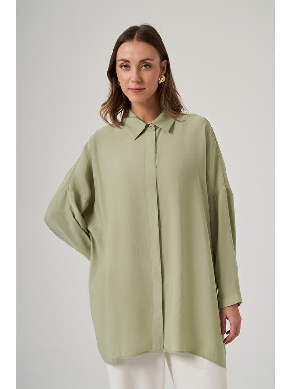 Nuss Oversize Basic Yazlık Gömlek 3001 Menta