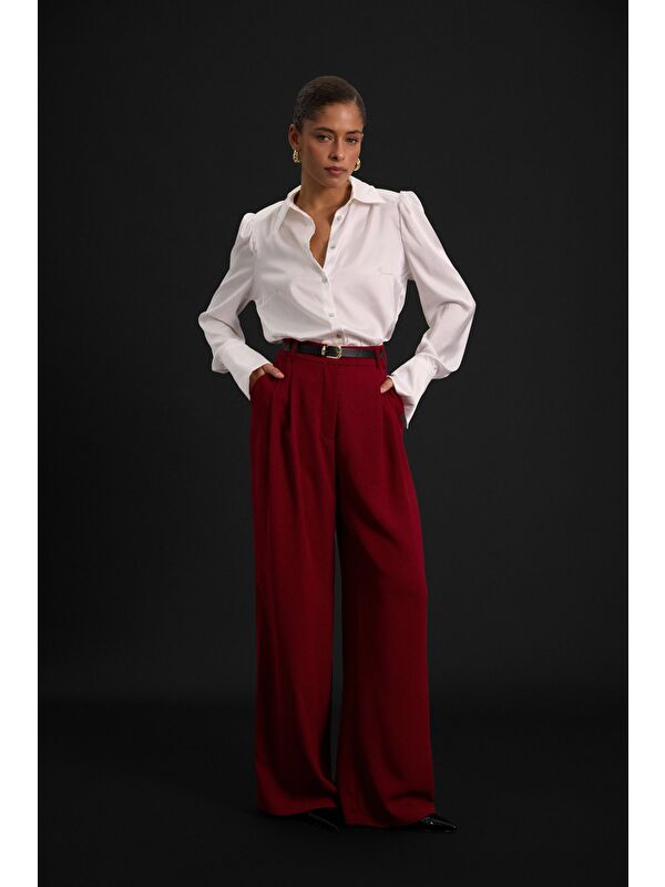 SATEEN Luna Krep Pantolon - Bordo