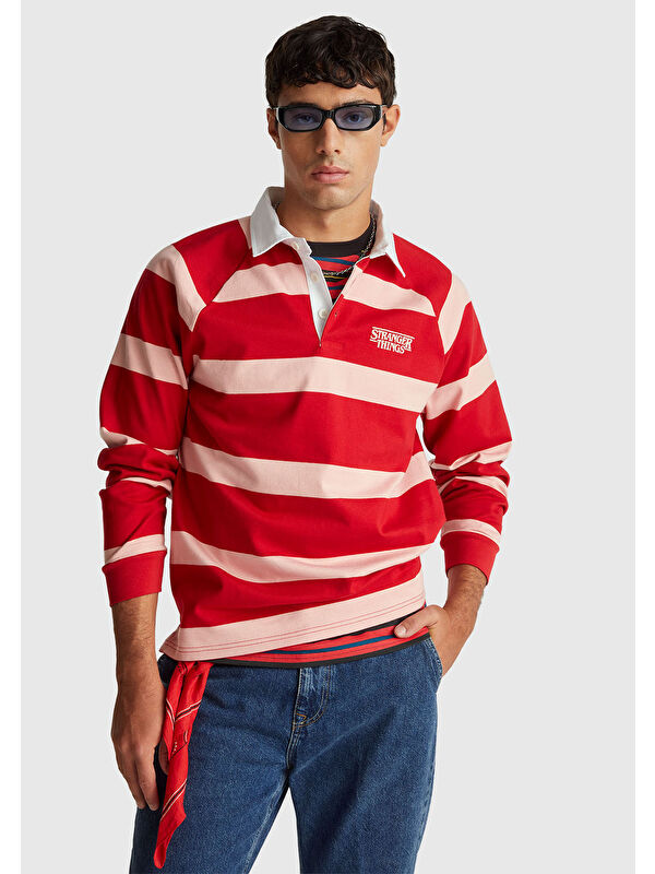 United Colors Of Benetton Erkek Kırmızı %100 Pamuk Stranger Things Uzun Kollu Polo T-Shirt