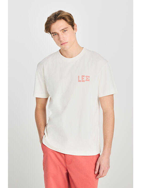 Lee %100 Pamuk Relaxed Fit Bisiklet Yaka Ekru Tişört