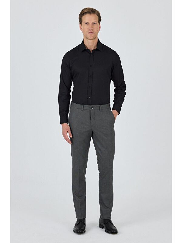 İMZA Siyah Filafil Yan Cep Açık Paça Slim Fit Ayarlanabilir Kemer Pantolon 1003250123