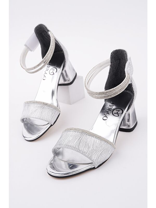 NOŞA Bilekten Bağlamalı Simli Kız Çocuk Kısa Topuklu Ayakkabı - Görsel 5