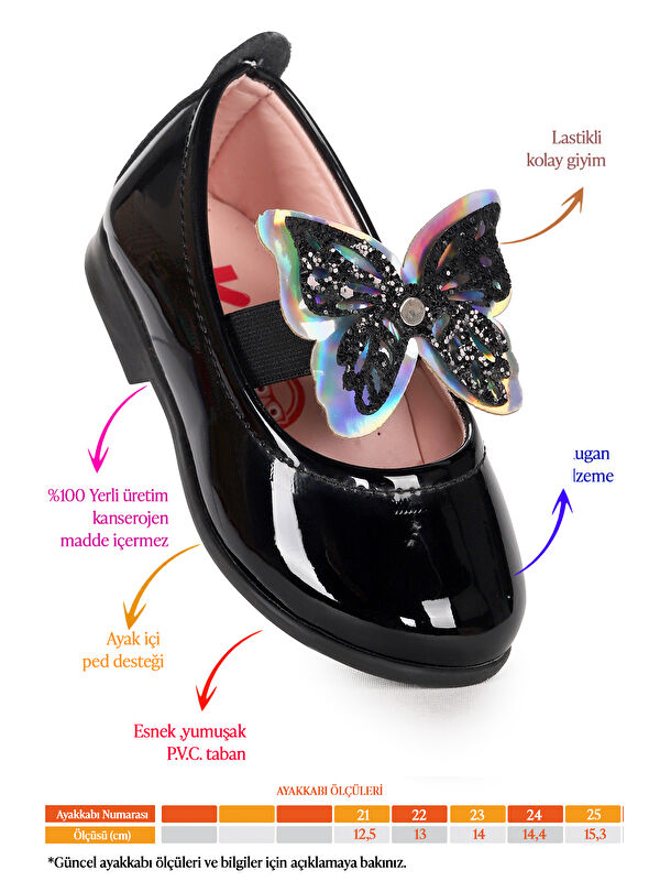 Menz Rugan Kelebek Lastikli Kız Bebek Babet Ayakkabı - Görsel 3