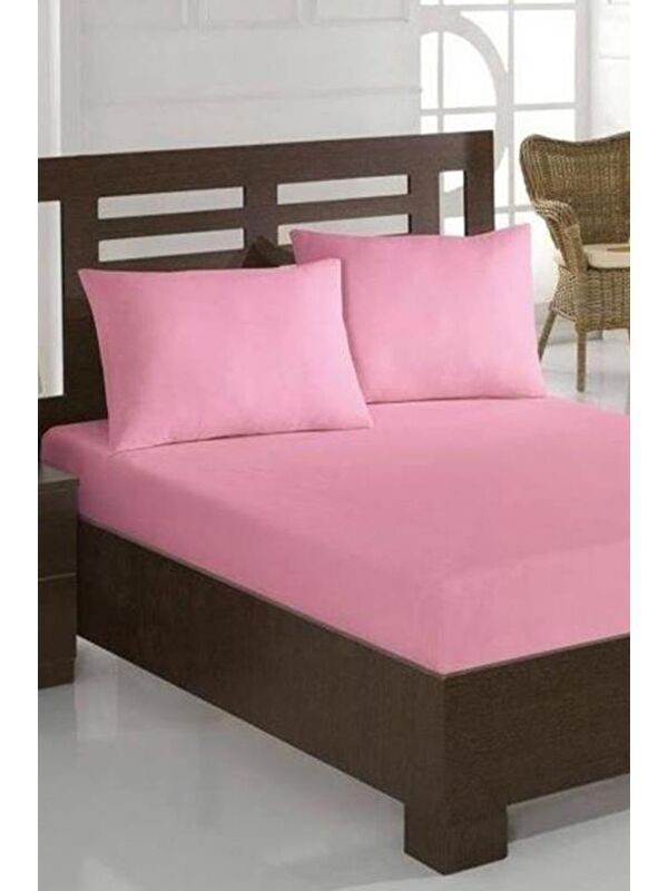 Çeyiz Diyarı Penye Çift Kişilik 180x200 cm Lastikli Çarşaf Pembe