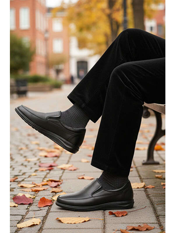 Siyah Hakiki Deri İçi Kürklü Kaymaz Erkek Casual Ayakkabı 472 M - Görsel 4