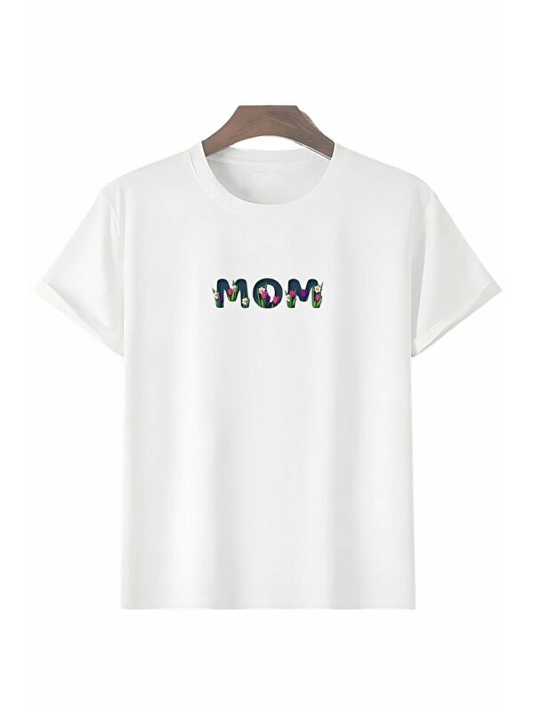 Jane's Anneler Gününe Özel Tasarım Mom Çiçek Baskılı T-shirt - Beyaz