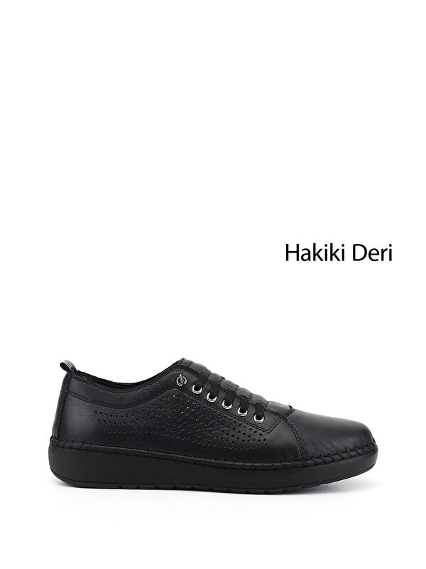 GÖNDERİ(R) Kadın SİYAH Bağcıklı Hakiki Deri Comfort Ayakkabı