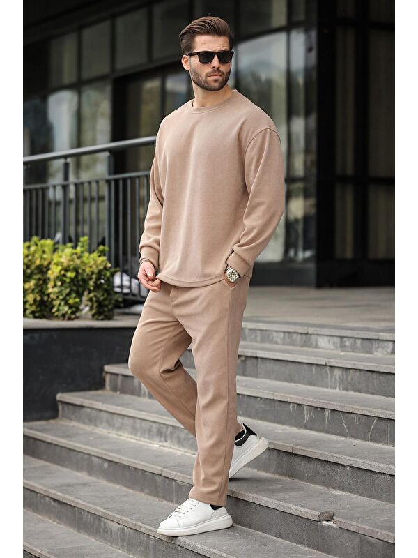 Madmext Camel Bisiklet Yaka Erkek Kadife Takım E7337
