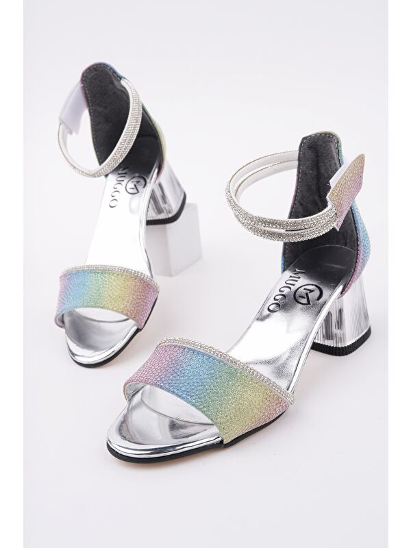 NOŞA Bilekten Bağlamalı Simli Kız Çocuk Kısa Topuklu Ayakkabı - Görsel 2