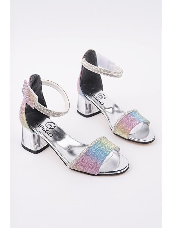 NOŞA Bilekten Bağlamalı Simli Kız Çocuk Kısa Topuklu Ayakkabı - Görsel 3