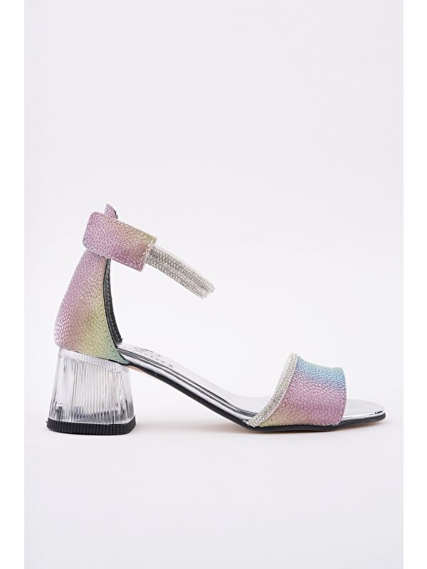 NOŞA Bilekten Bağlamalı Simli Kız Çocuk Kısa Topuklu Ayakkabı - Görsel 5