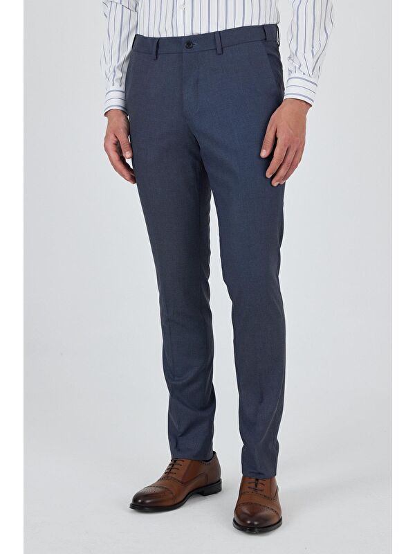 İMZA Mavi Filafil Yan Cep Açık Paça Slim Fit Ayarlanabilir Kemer Pantolon 1003250123