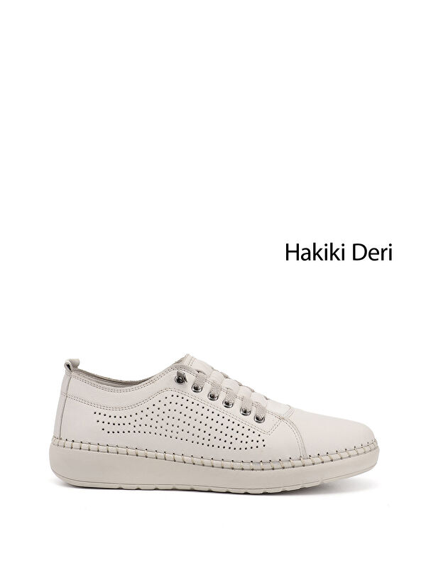 GÖNDERİ(R) Kadın YENİ BEJ Bağcıklı Hakiki Deri Comfort Ayakkabı