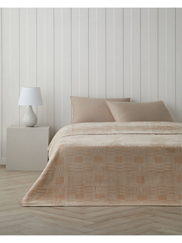 English Home Linear Calm Pamuklu Çift Kişilik Battaniye 200x220 cm Ekru