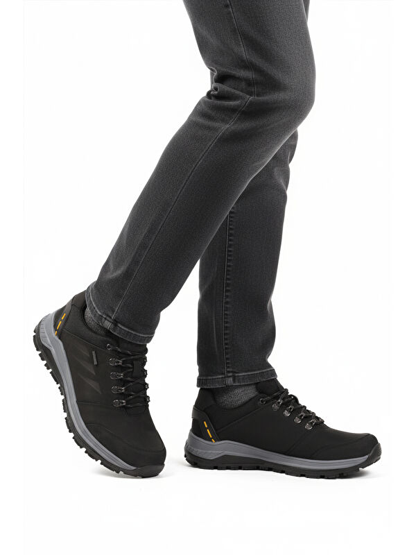 Siyah Hakiki Deri Kaymaz Su İtici Erkek Outdoor Ayakkabı 2343 M - Görsel 2