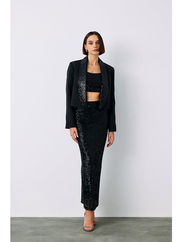 SATEEN Karolin Midi Etek - Siyah