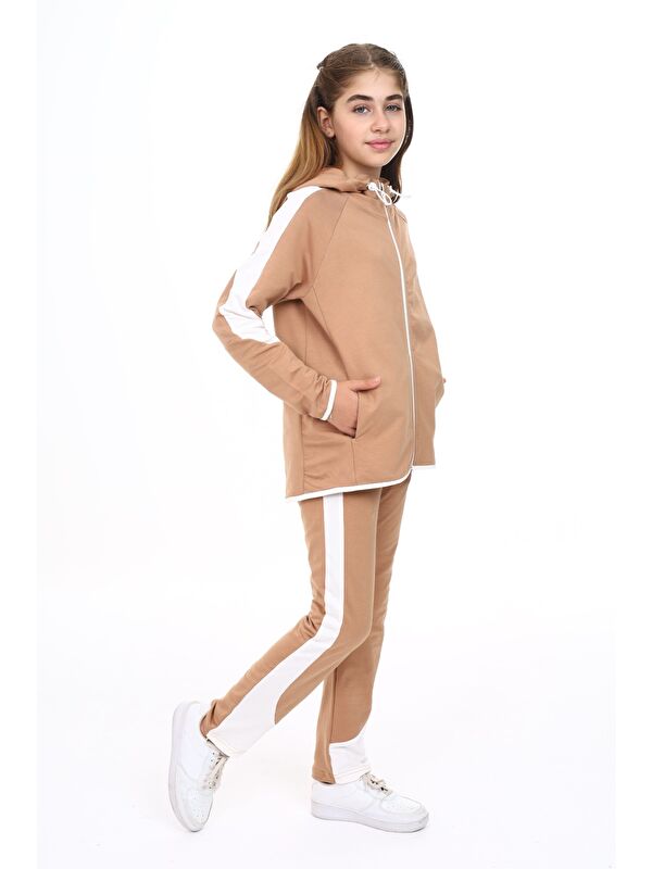 Toontoykids Kız Çocuk 2'li Takım Baskılı Kapüşonlu Fermuarlı Cepli Sweatshirt & Beli Paçası Lastikli Jogger Eşo